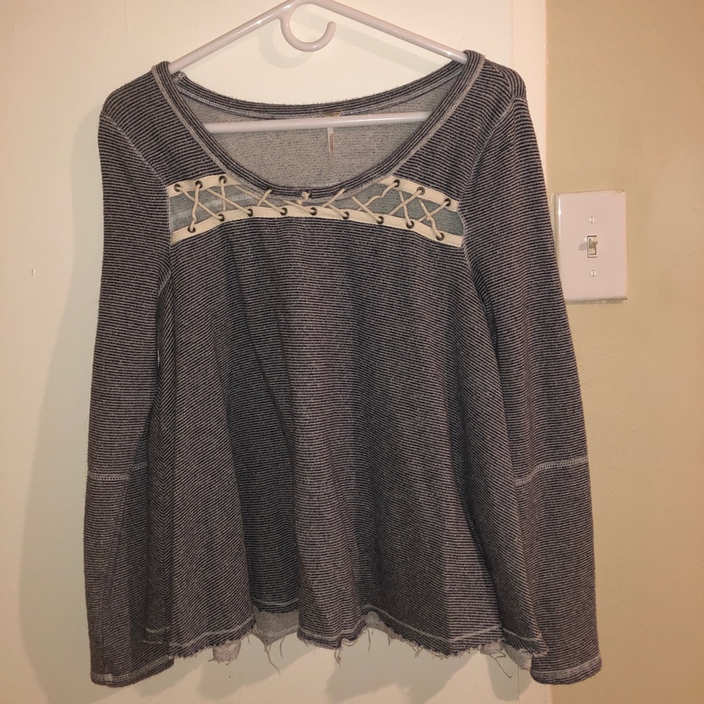 Free People navy fringe sweatshirt
